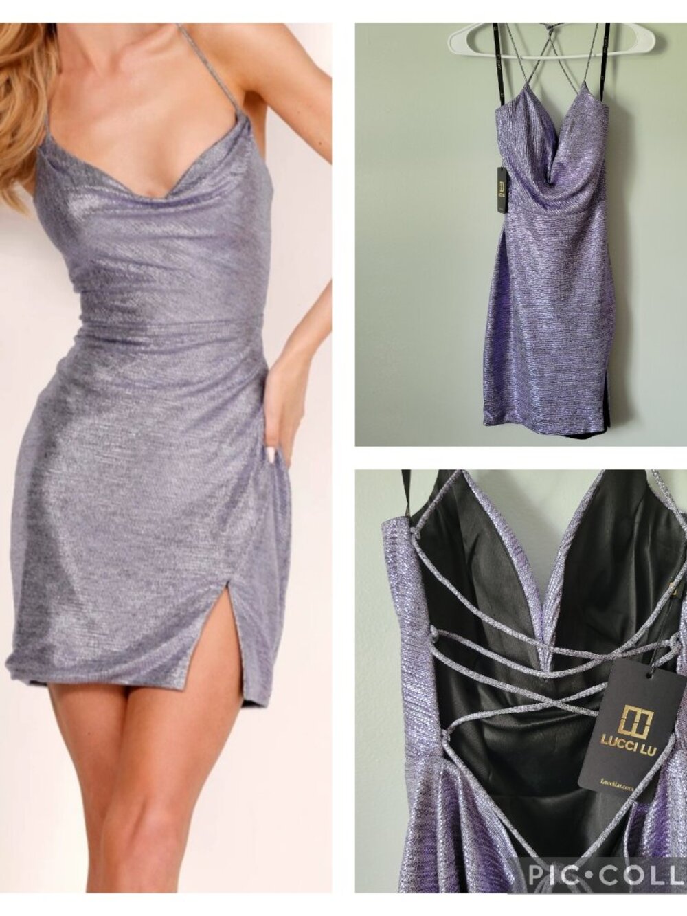 Lucci Lu Metallic Purple Dress Women's 4 Mini Formal Homecoming Lace Up 4142 NWT